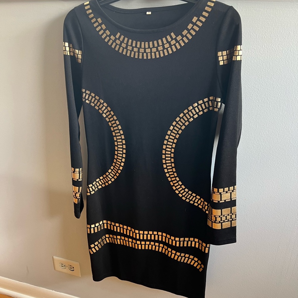 Black Bodycon Dress with Gold 💛 Embellishments